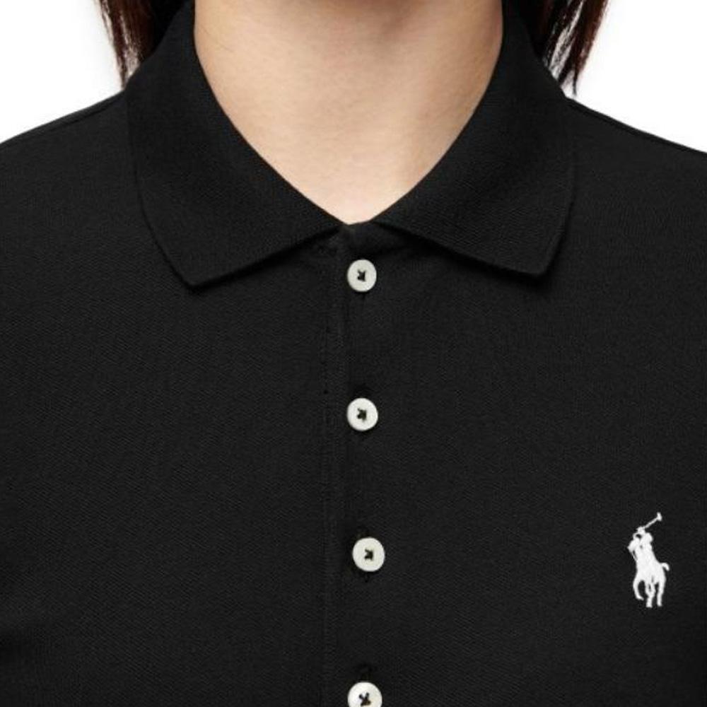 Polo Ralph Lauren SS22 Slim Fit Stretch Solid Short Sleeve Polo Shirt Women Tops Black WMPOKNINCU20251-001