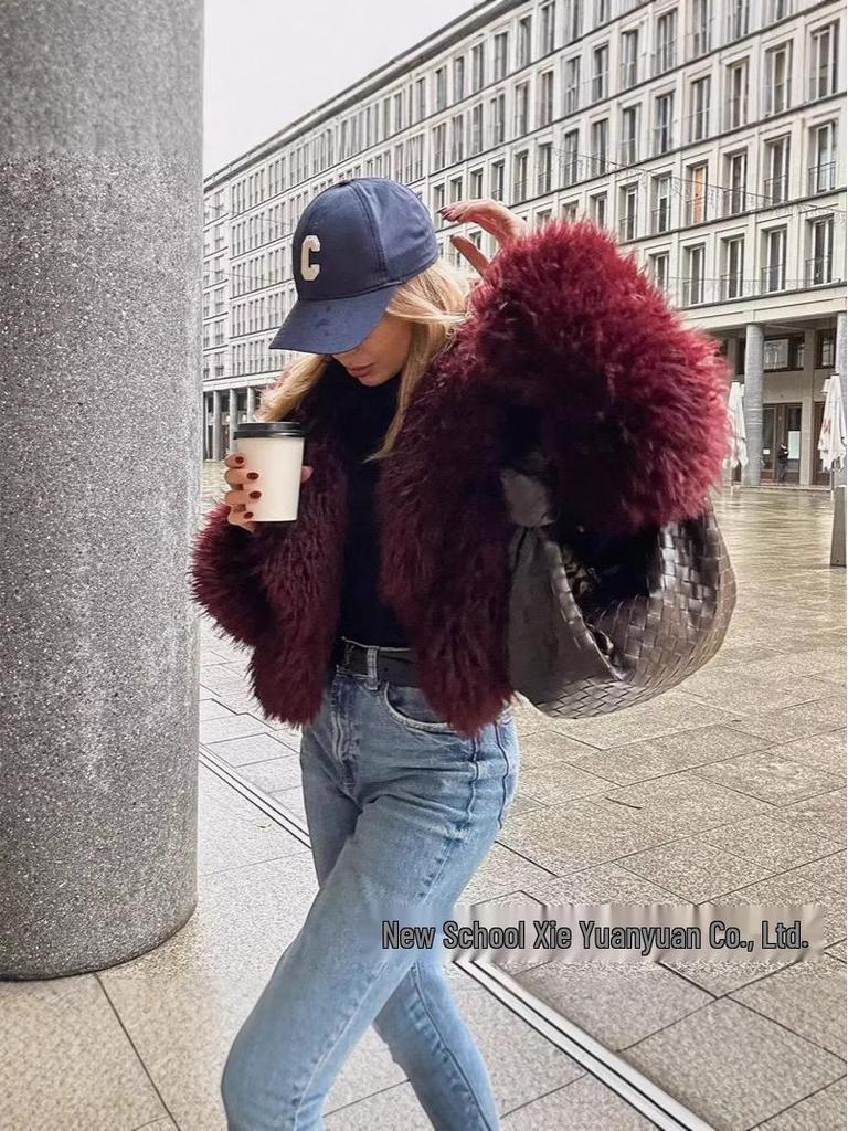2025 Autumn/Winter European & American Style Women's Slim Fur Fleece Long Coat