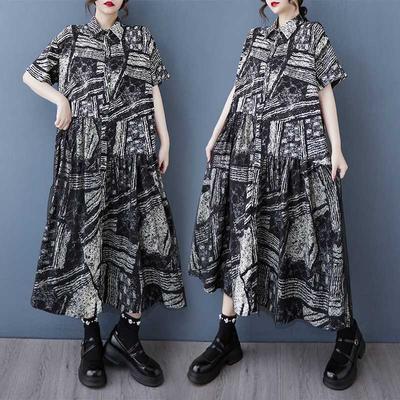 Women's Loose Mesh Patchwork Simple Short Sleeved Shirt Dress