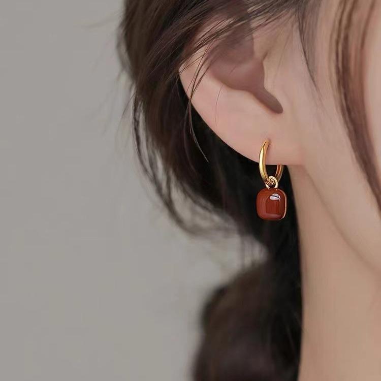 

925 Silver Square Hoop Stud Earrings for Women - 2023 Trendy High-End Jewelry