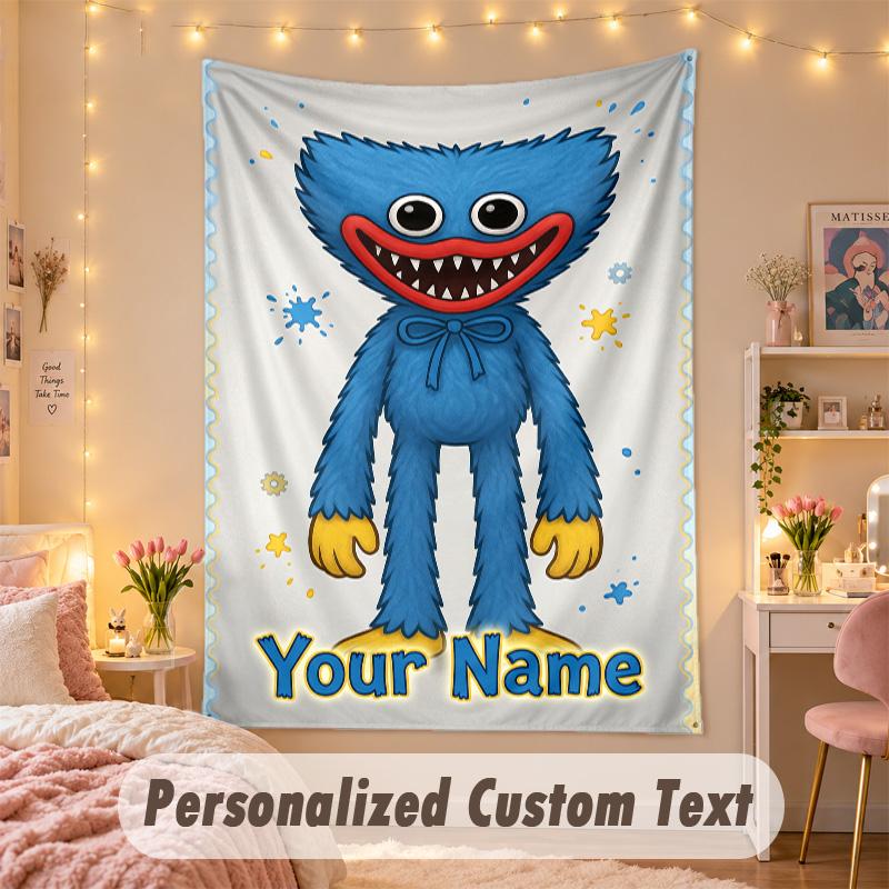 Custom Personalized Tapestry,Poppy Playtime Print Custom Name Text Wall Art Hanging for Bedroom