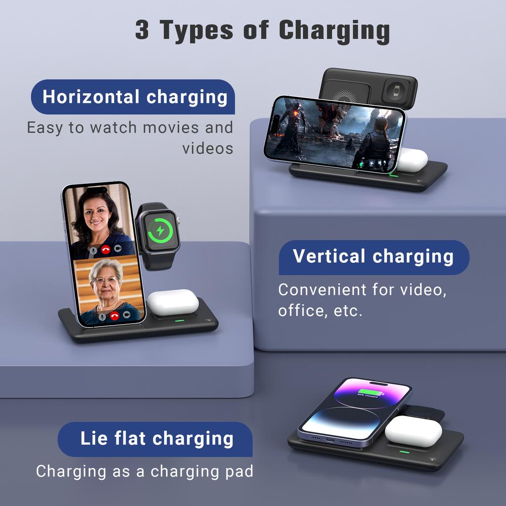 3 In 1Foldable Charging Station For iPhone 17 16 15 14 13 Pro Max Apple Watch Airpods  iWatch 8 7 6 Fast Wireless Charger Stand