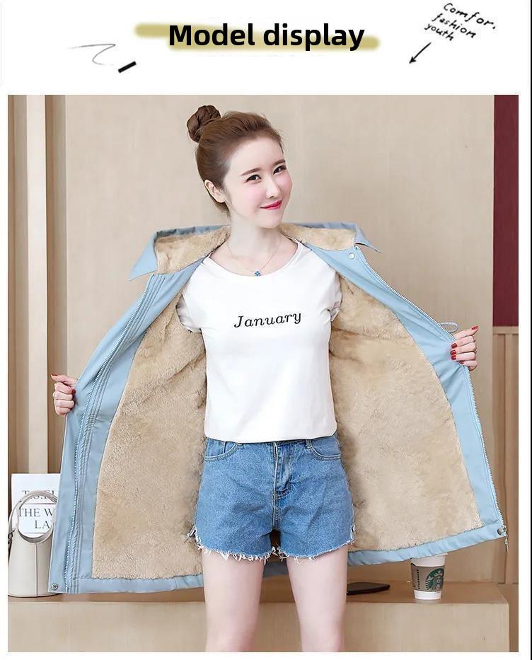 Women's Slim Plush Windbreaker - Large, Mid-Length, Waist-Hugging, New for Autumn/Winter 2023