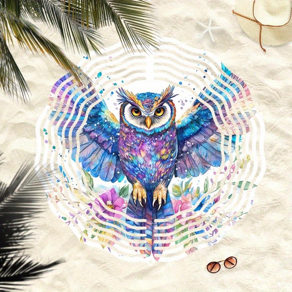 Buntes Eulen-Windspiel Metall Hängender Spinner für Außen Garten Hof Dekoration Vogelabwehr Rotierende Windmühle Dekor