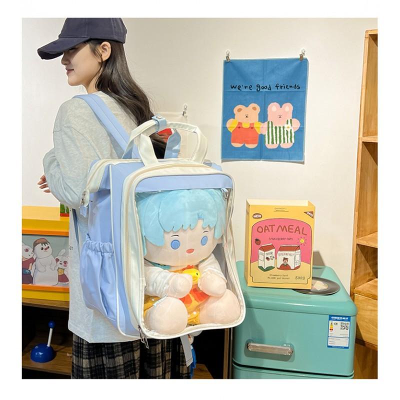 Transparent Doll Pain Bag Large Capacity Bar Backpack Female Student Schoolbag Dual-purpose 40cm Cotton