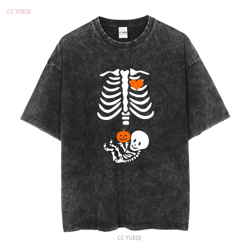 Halloween Skelett Schwangerschaft T-Shirt Mutterschaft Schwangerschaft Outfit lange oder kurze Ärmel Vintage gewaschen Unisex