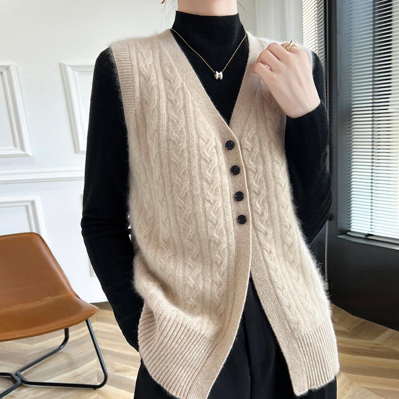 Women's cashmere vest Qinghe cashmere 30% cashmere 70% wool autumn and winter cashmere vest soft and warm