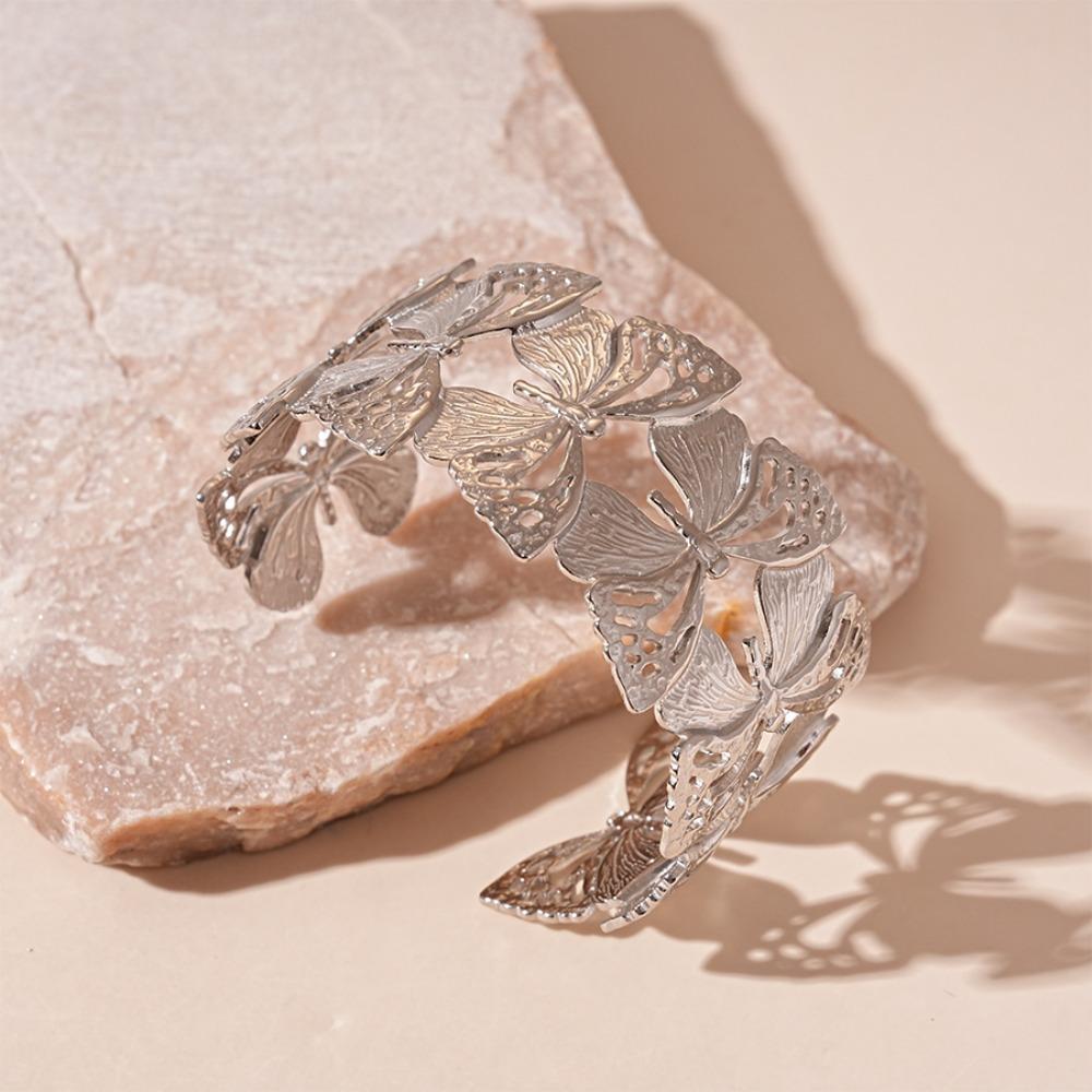 Metal Wide Open Bangle Butterfly Exaggerated Bracelet Temperament Cuff Bangles  Women