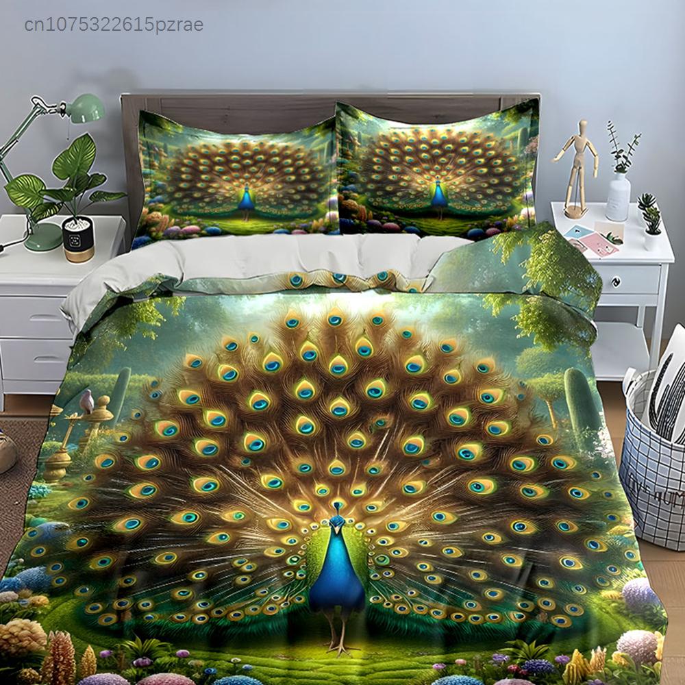 Elegant Peacock Garden Decor Set Multiple Sizes kid's And adults' Bedroom Exquisite 3PC Bedding set, Gift
