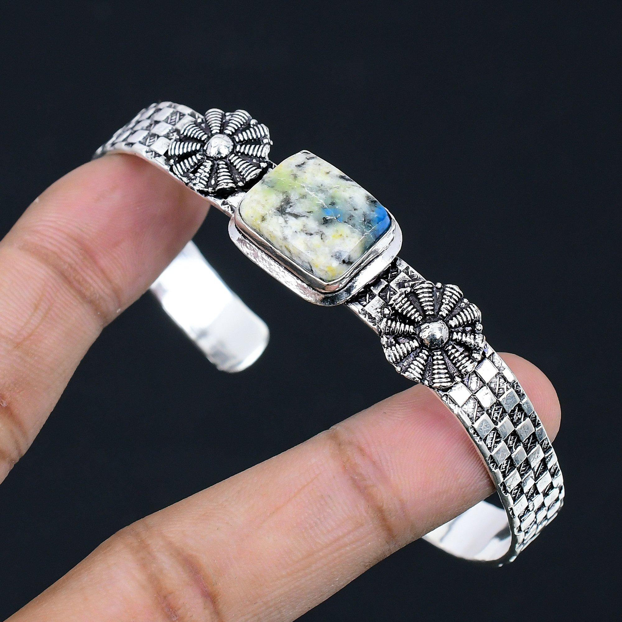 

Натуральный камень Яшма К2, браслет-манжета из стерлингового серебра 925 пробы, регулируемый для девочек Adjustable