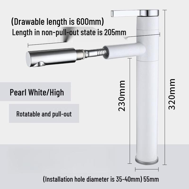 TLXT White High-Profile Bathroom Pull-Out Faucet