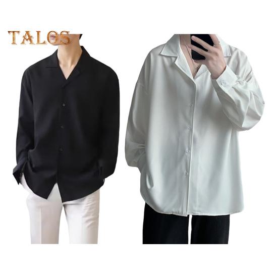 Herren Kubahemd Langarm Button-Down Freizeitshirt Locker geschnitten Einfarbiges Hemd für Arbeit Partys Dates