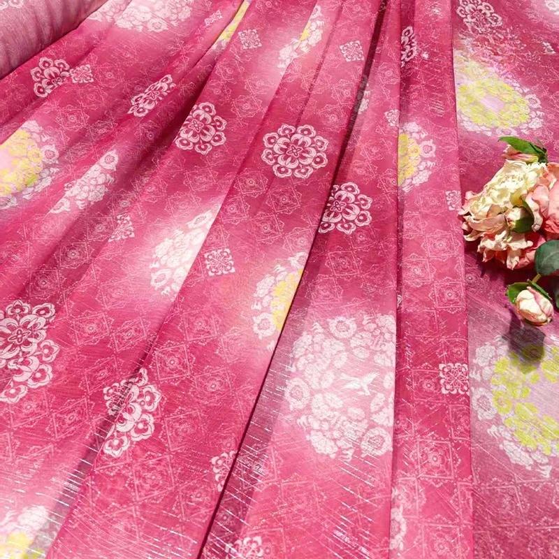 Ancient Flower Print Tulle Chiffon Fabric For DIY Hanfu Stage Dance Dress Costume Sewing Designer Fabric Decor Crafts 100x150cm
