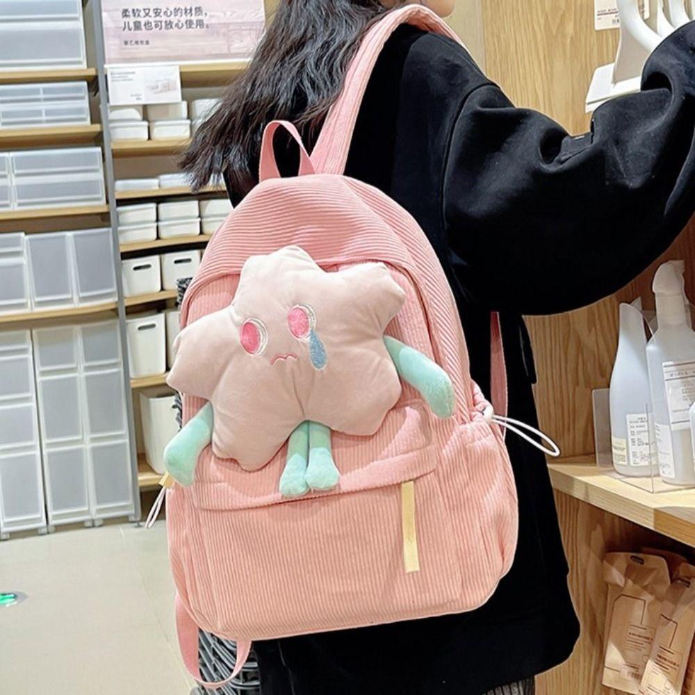 Plush Doll Corduroy Shoulders Bag Creative Student Schoolbag Sweet Plush Star Backpack  School