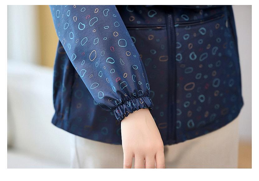 Early Spring Printed Lapel Zipper Jacket for Middle-Aged & Elderly Women - Loose, Comfortable Outerwear
