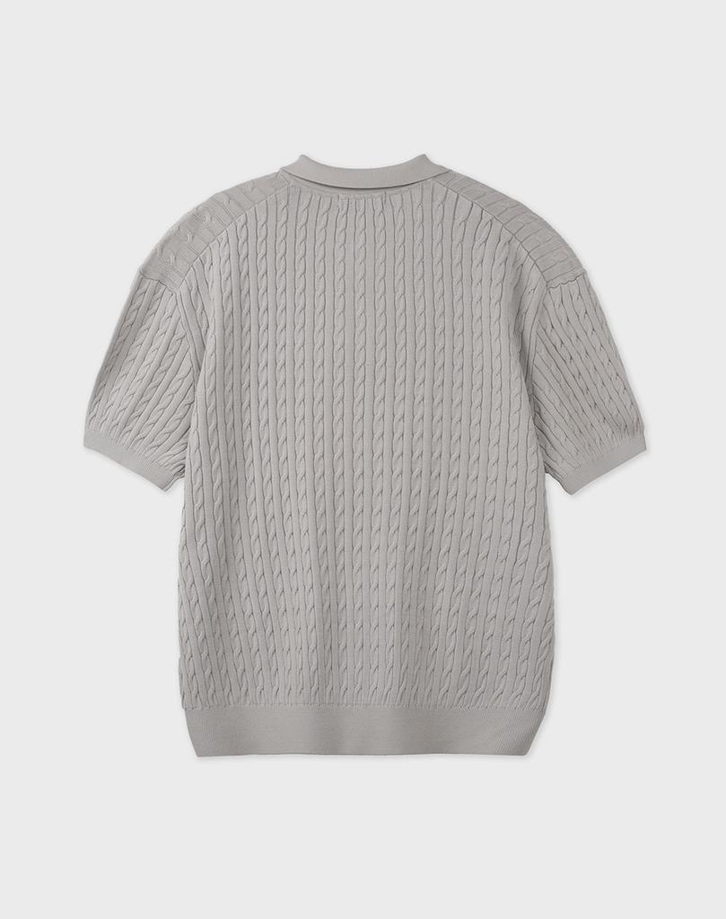 WORK ON BODY OFF Cool Bamboo Semi-Overfit Cable Collar Short Sleeve Knit [Gray]