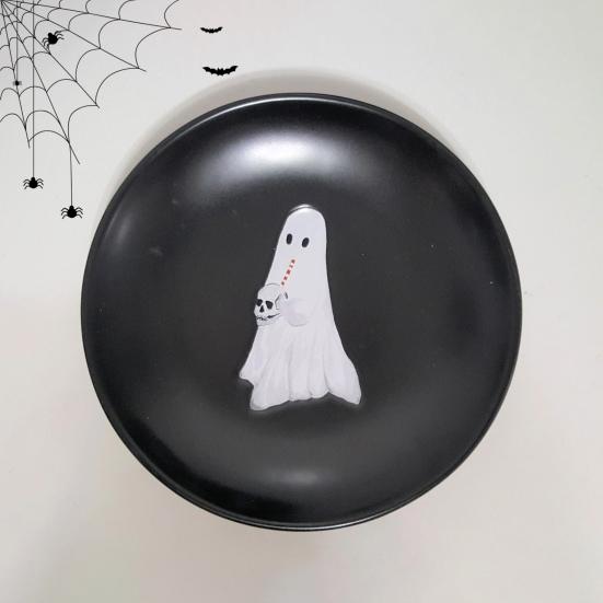 Prato de Fantasma de Halloween 7 Polegadas Plástico Reutilizável Prato de Fantasma Redondo Louça de Mesa para Jantar Sobremesa para Doce ou Travessura Suprimentos para Festa de Halloween