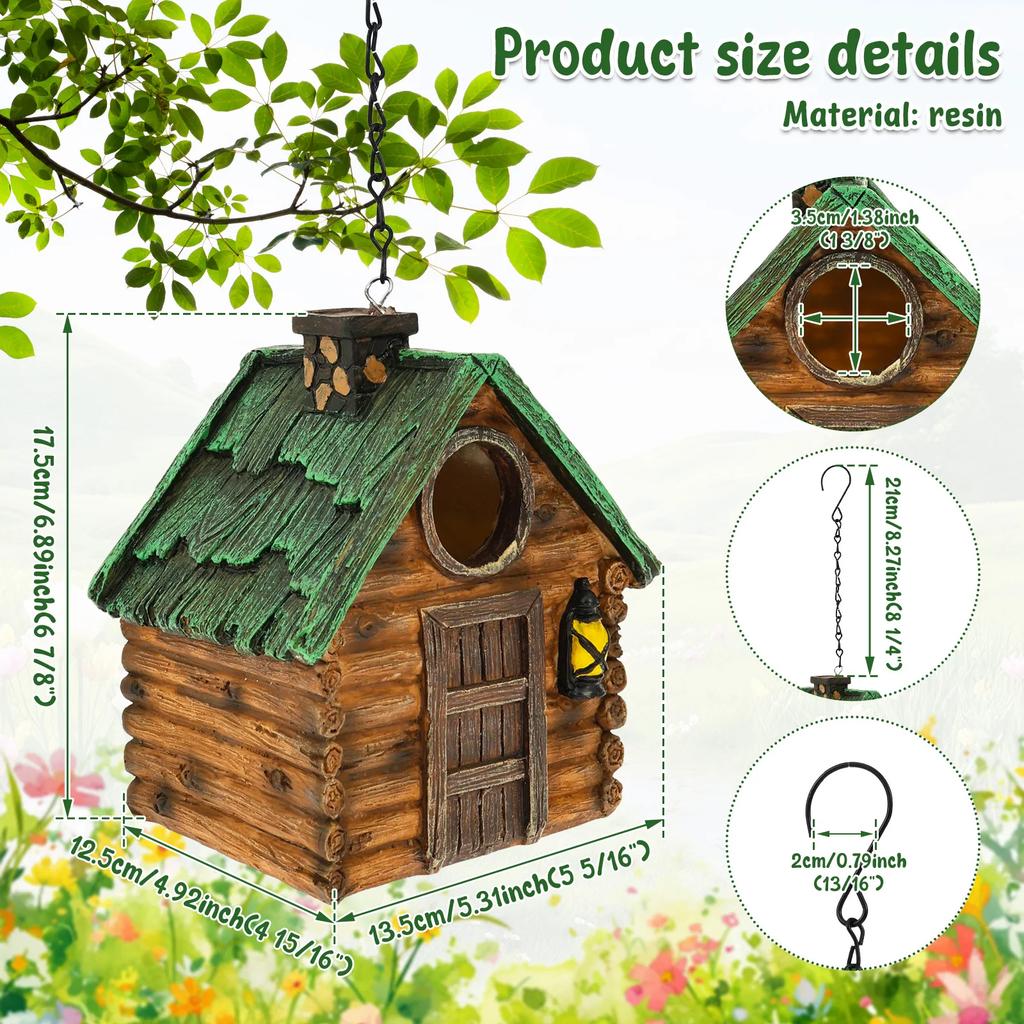 Hanging Bird House Resin Bluebird House Tree Outdoor Garden Ornament Birdhouse for Outside Finches Hummingbird Cardinals