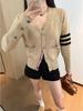 2025 Women's Soft Knit Colorblock V-Neck Cardigan - Early Autumn Preppy Style