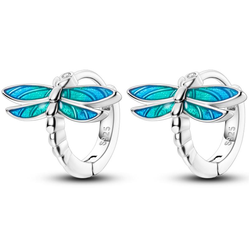 Women's Spring 925 Silver Butterfly Dragonfly Flowers Color Romantic Sweet Earrings Fit for Party Delicate Gift Jewelry