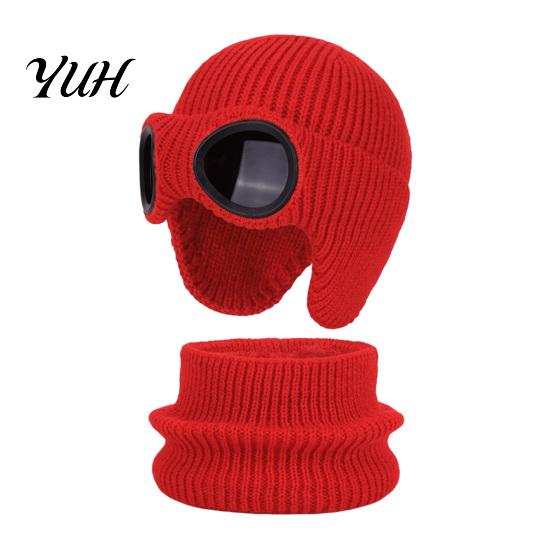 Comfortable Skin Friendly Winter Cap 1 Set Knit Hat Neck Warmer for Kids, Earflap with Goggles, Kids Gift School Travel Fleece Lined Aviator Cap, Warm