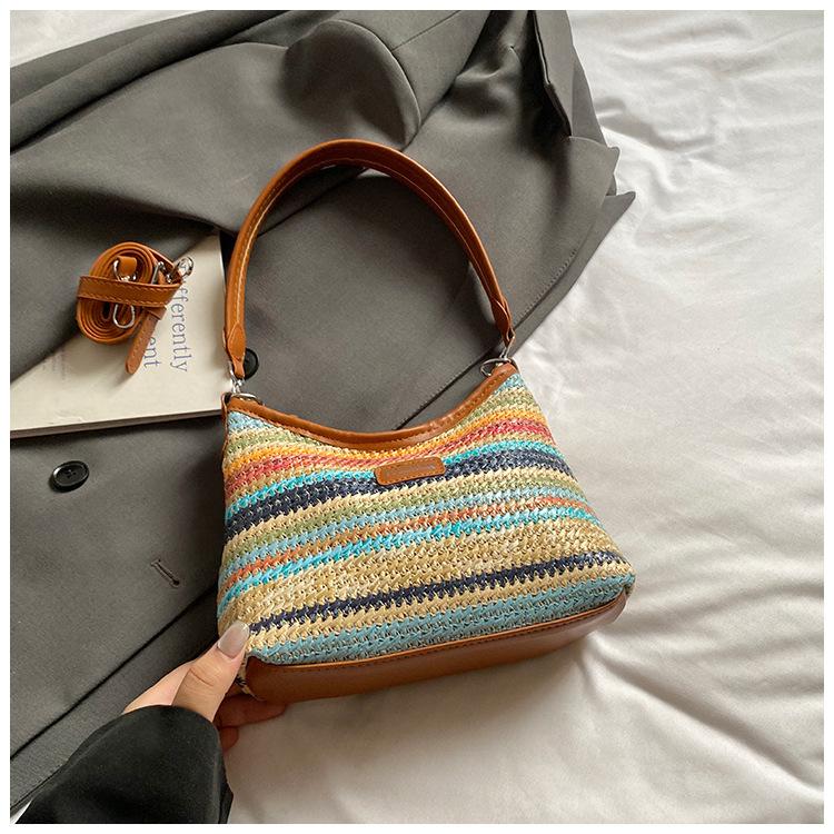 

Summer Rainbow Straw Bag Women s 2025 New Trend Versatile Commuter Big Bag Fashion Woven Shoulder Crossbody Bag
