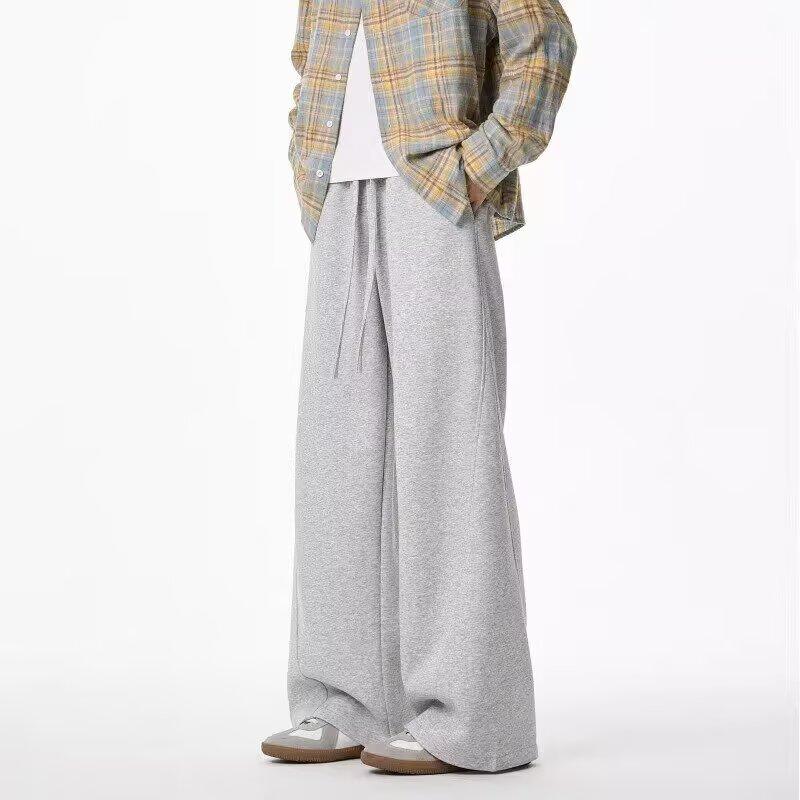 Solid Color Drawstring Versatile Sweatpants Men's and Women's Trendy Autumn and Winter New Wide-leg Loose Lazy Wind Mopping Casual Trousers