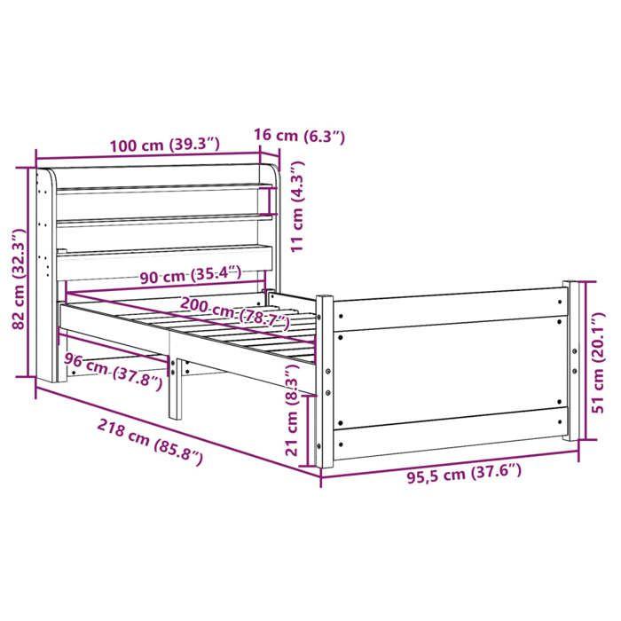 VidaXL Bed Frame with Headboard 90x200 Cm Solid Pine Wood, Bed, Solid Wood Bed Frame, Bedroom Furniture At 3306756