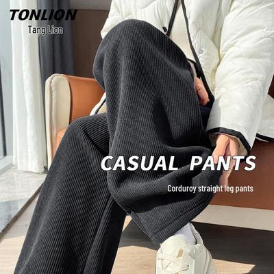 TonLion Women's Fleece-Lined Thickened Corduroy Wide-Leg Straight Pants