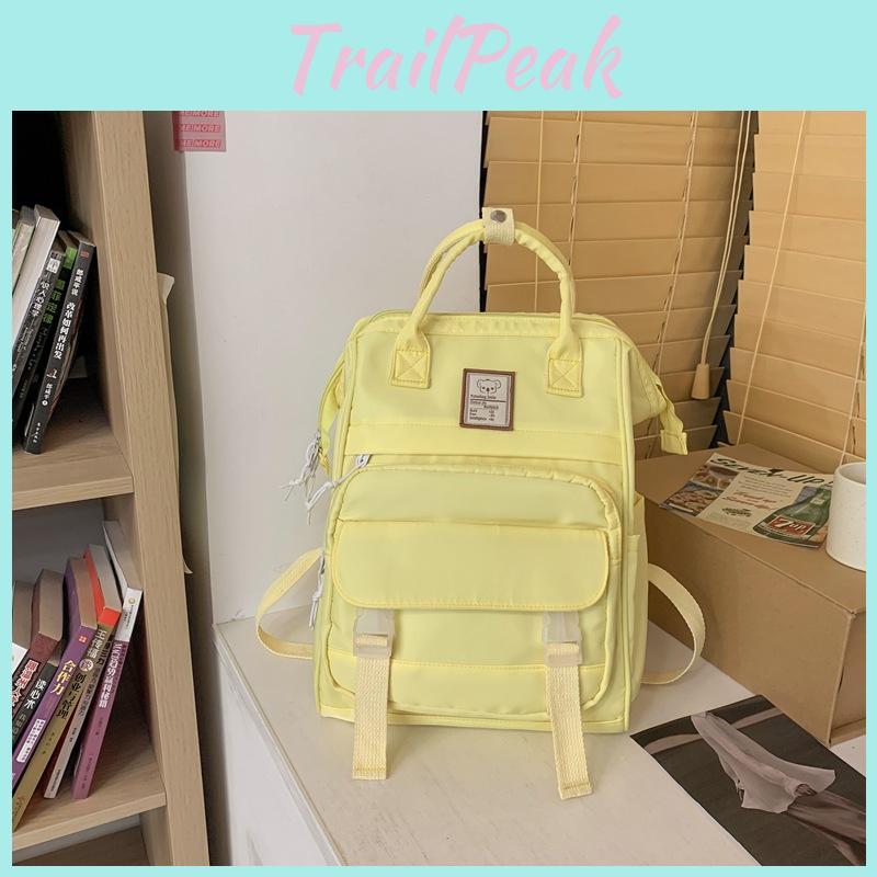 Solid Simple Color Letter Pattern Student Backpack For School And Daily Use