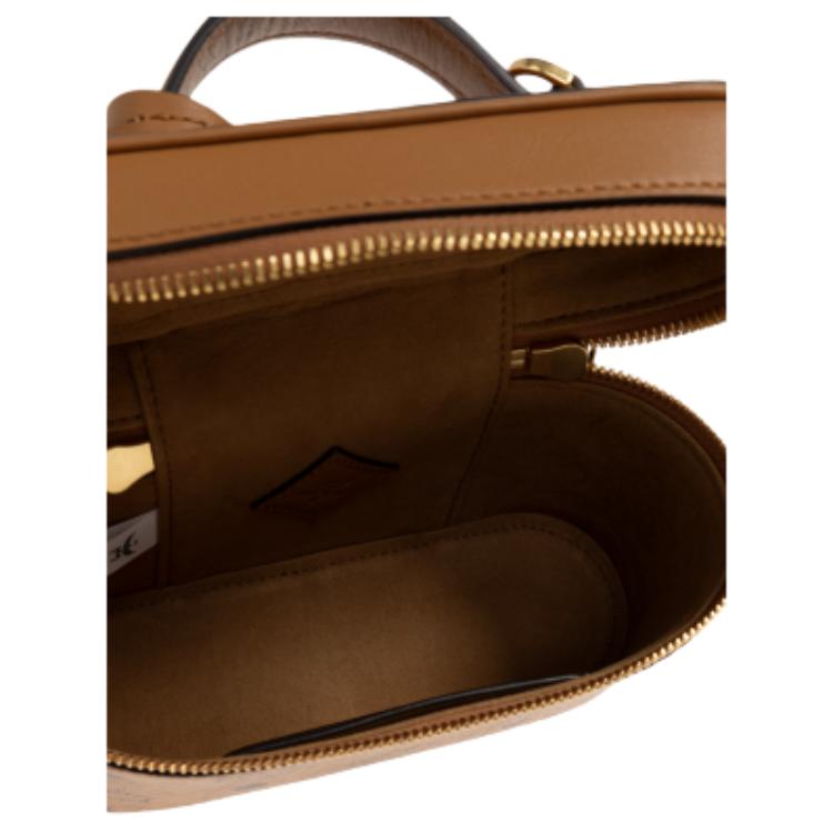 MCM Visetos Cognac-Leder Kosmetiktasche Crossbody-Tasche mit goldener Hardware für den täglichen Gebrauch & Reisen