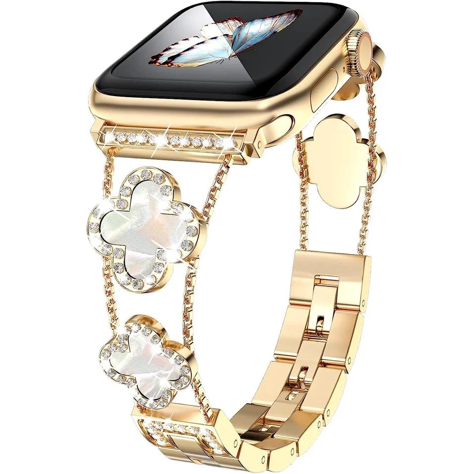 Women Diamond Bracelet Strap Metal Belt Watch Band for Apple Watch Ultra2 49/45/44/42/41/40/38mm Iwatch Series 8 7 SE 6 5 4 3