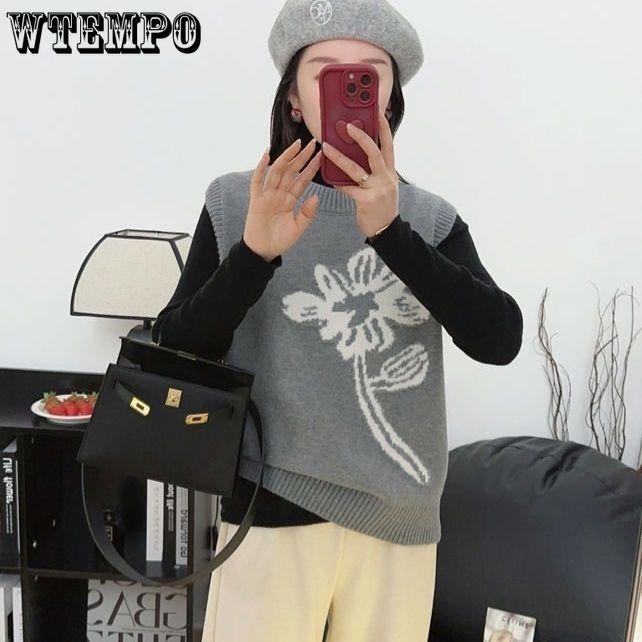 WTEMPO Jacquard Knitted Vest Spring and Autumn Sleeveless Knitted Vest Women's Vest