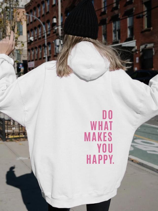 New Women's Fleece-Lined Hoodie with Letter Print - Trendy Loose Fit with Kangaroo Pocket and Drawstring Hood.