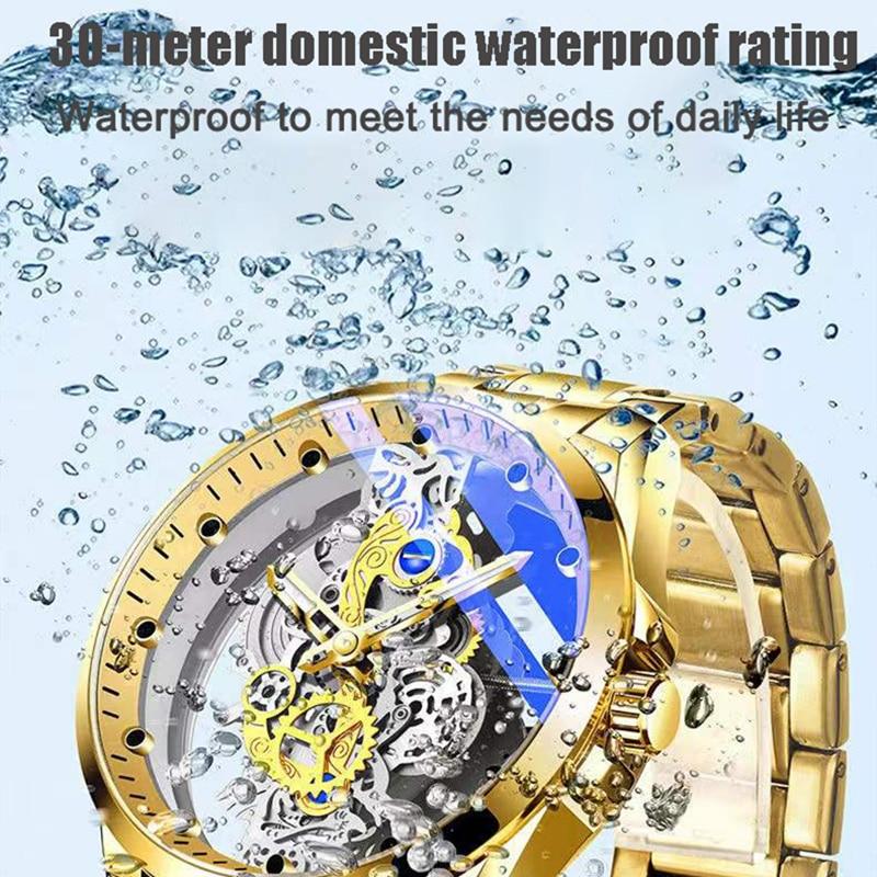 Luxury Brand Mens Watches Fashion Double-sided Hollow Dial Steel Quartz Wristwatch Waterproof Business Men's Clock