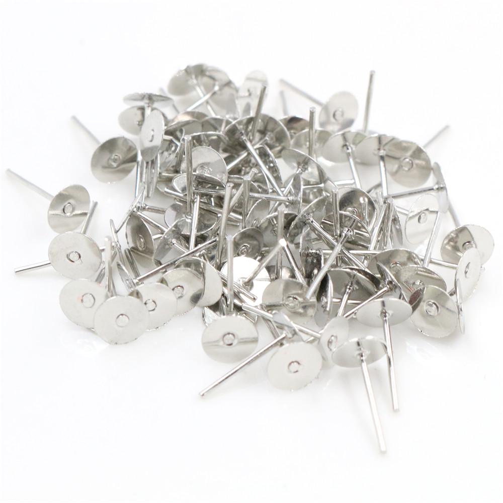 

4mm 6mm 100pcs/Lot Fashion 5 Colors Plated Stainless Iron Earring Studs blank base Earring Post (with Stopper) Base 4mm