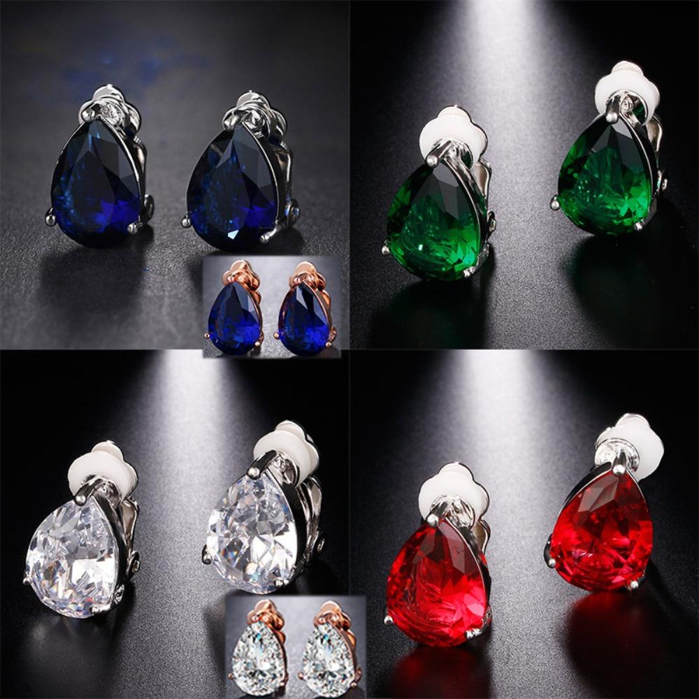 Pear Drop Clip On Earrings Colorful Party Wedding Earrings for Women Fashion Jewelry