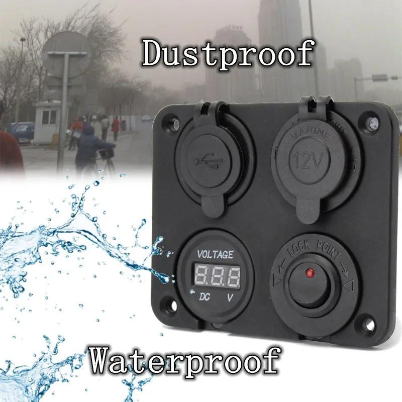 4 in 1 Panel 3.1A Dual USB Car Charger Power Outlet LED Voltmeter Cigarette Lighter Socket Toggle Switch for Truck Car Marine