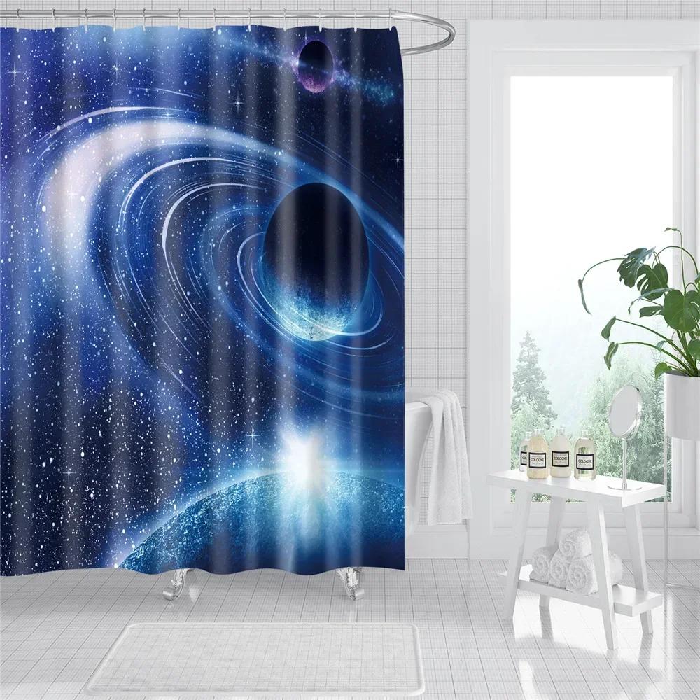 Universe Starry Sky Shower Curtain Bathroom Decor Bath Curtains Waterproof Polyester Christmas Snowflake Bathroom Curtains