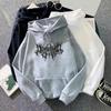 Fall Winter Unisex Hoodie Drawstring Elastic Cuff Thorn Print Thick Fleece Patch Pocket Loose Long Sleeves Pullover Warm Top