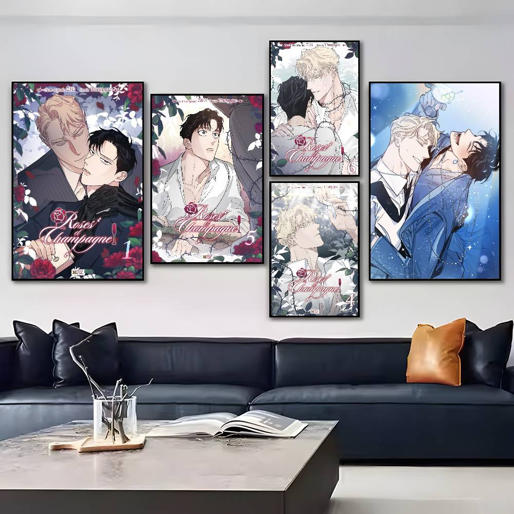 1ks Anime R-Růže a šampaňské Plakát Samolepka Tisk Voděodolné Nástěnné umění do obývacího pokoje Ložnice Domácí dekorace