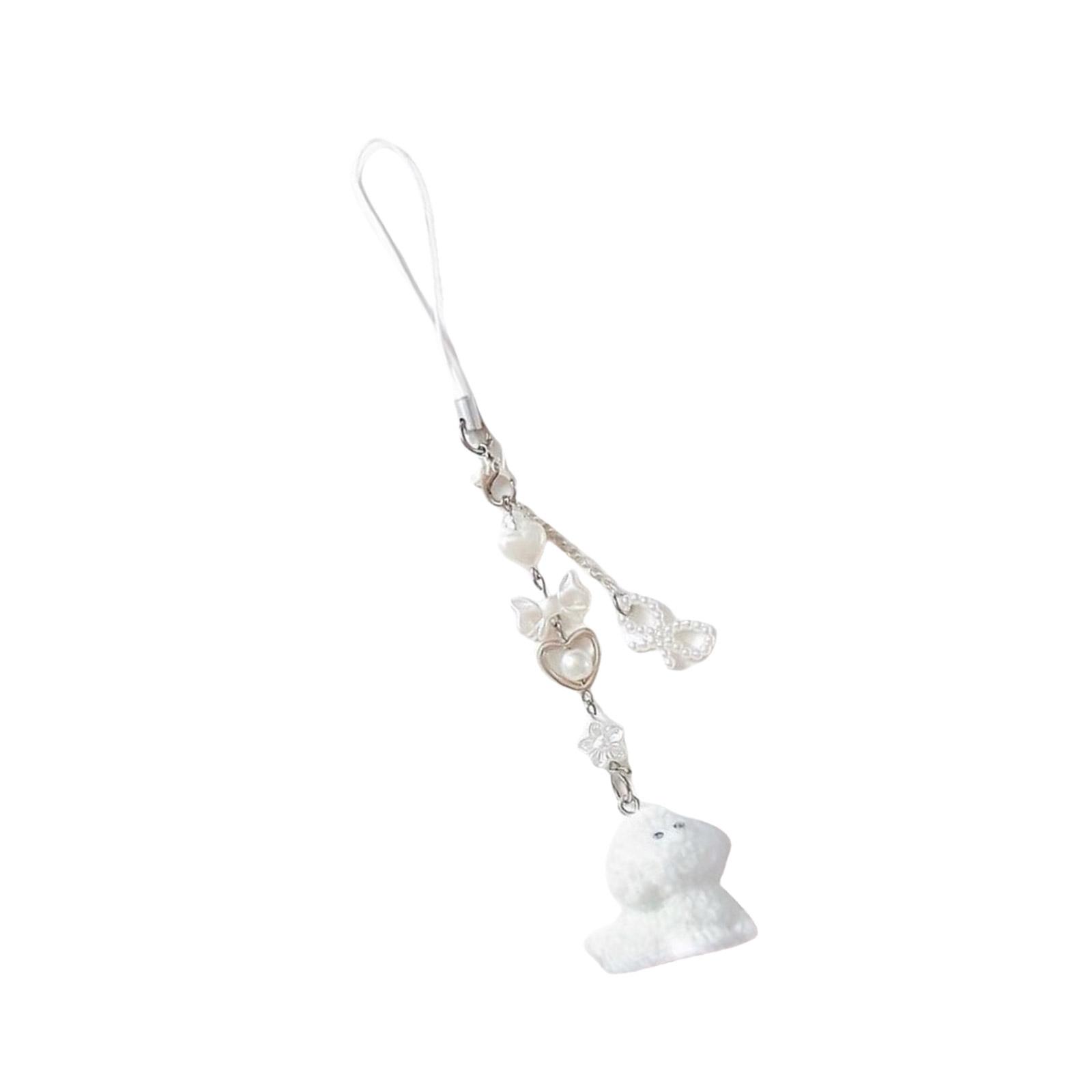 

Handmade Flocking Dog Keychain with Bowknot Heart Colorful Beaded Keyring Acrylic Accessory for Backpacks and Phones T3