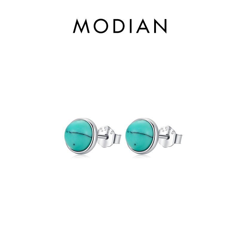 Real 925 Sterling Silver Green Round Turquoise 4MM 5MM 6MM Stud Earrings Vintage Elegant Female Jewelry For Women Gifts