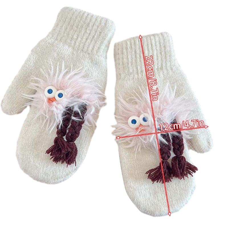 Adorkable Thicken Mitten with Braids Knit Gloves Protect from the Cold Cartoon Clown Unisex Full Finger Glove