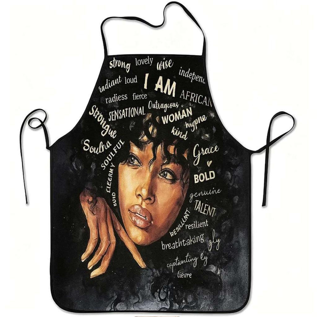 1pc I Am African Woman Empowerment Apron - African Print With African Woman & Cultural Patterns Adjustable Waistband Durable Eas
