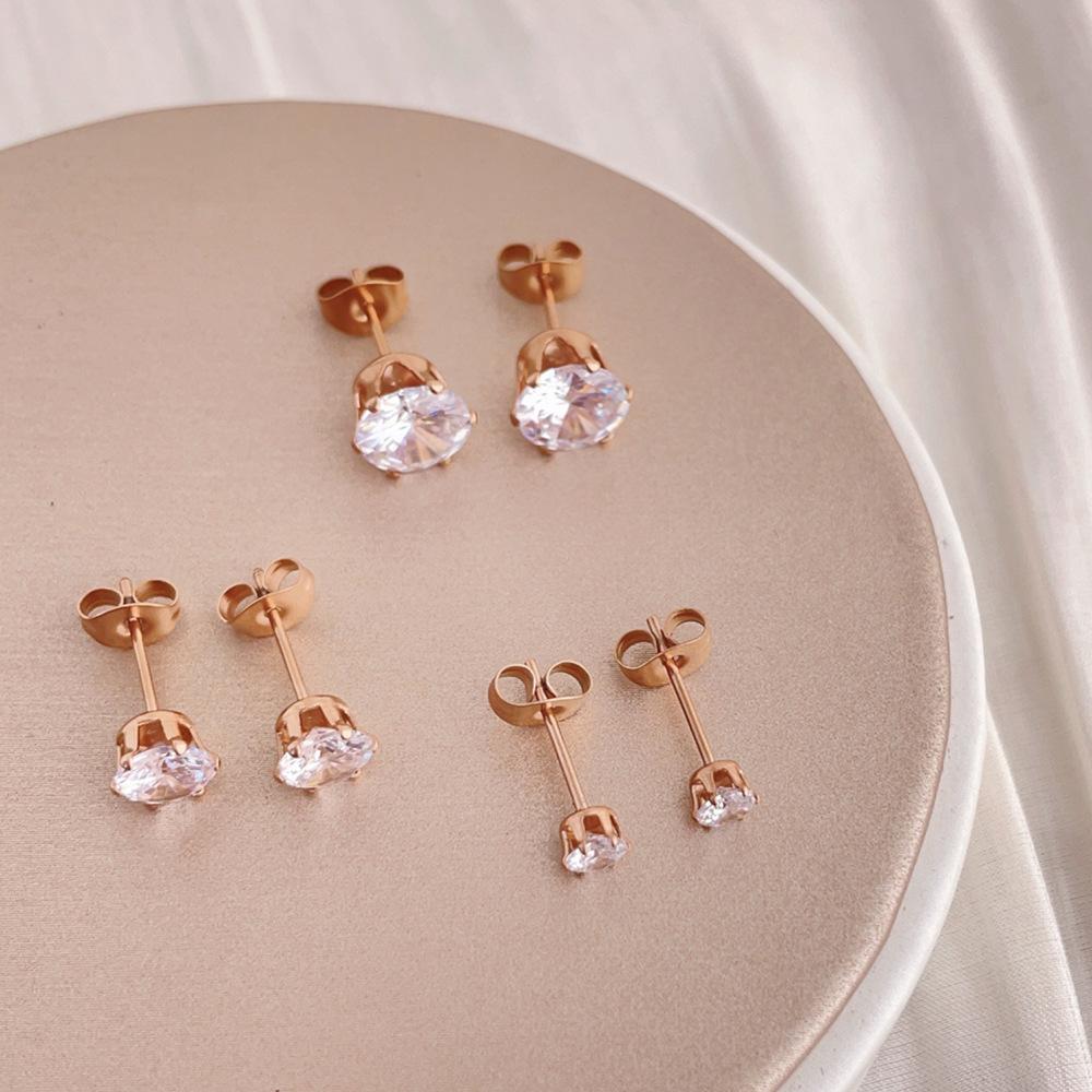 Super flash zircon temperament stud earrings, simple single diamond titanium steel earrings, women's niche two-color optional gifts