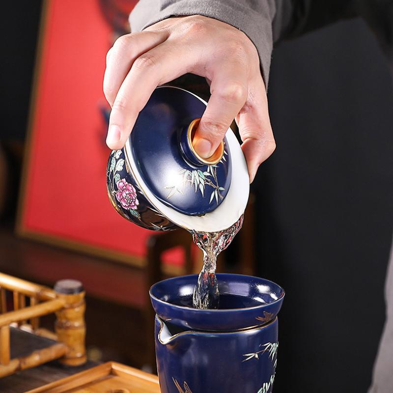 Keramický šálek na čaj se zlatým okrajem Čínský mistrovský šálek Kung Fu Kreativní dárková sada 6 kusů Jedinečné stylové čajové doplňky