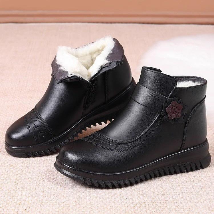 Women's Fur One Thick Bottom a Footstool Leather Waterproof Winter Lightweight Warm Snow Boots Non-slip Wear Casual Sneakers Cotton Boots