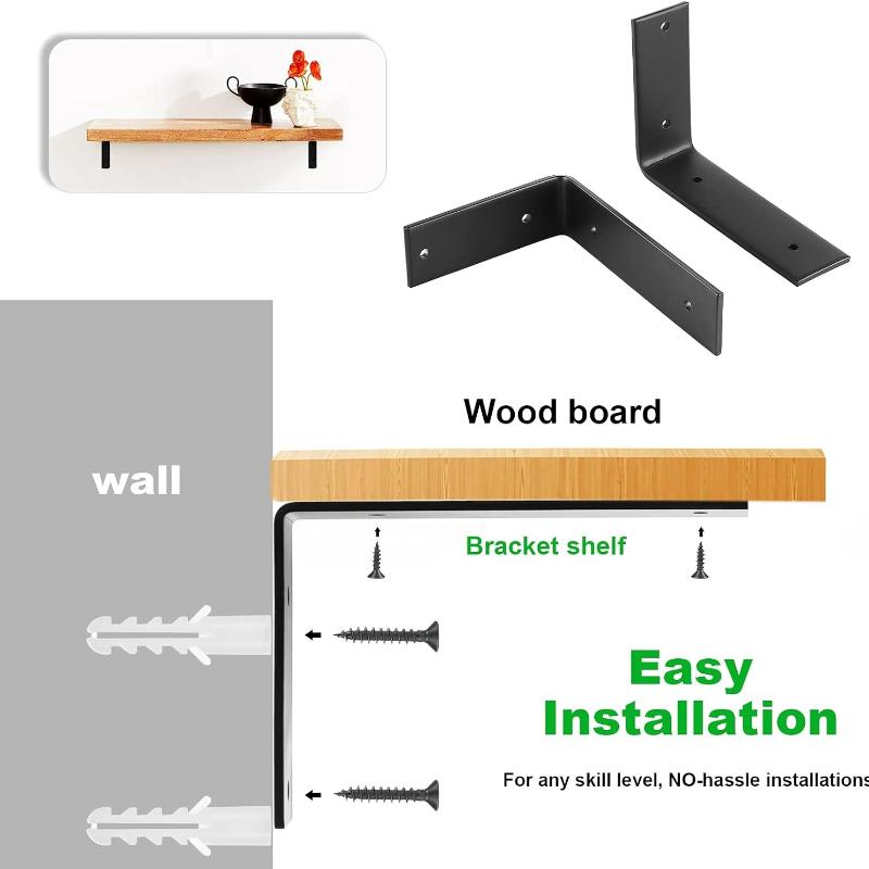 4 Pieces Wall Shelf Brackets for Shelves,90 Degree Metal Wall Support Corner Brace,Heavy Duty Shelf Supports, L Shape Right Angle Bracket  (150x250mm)