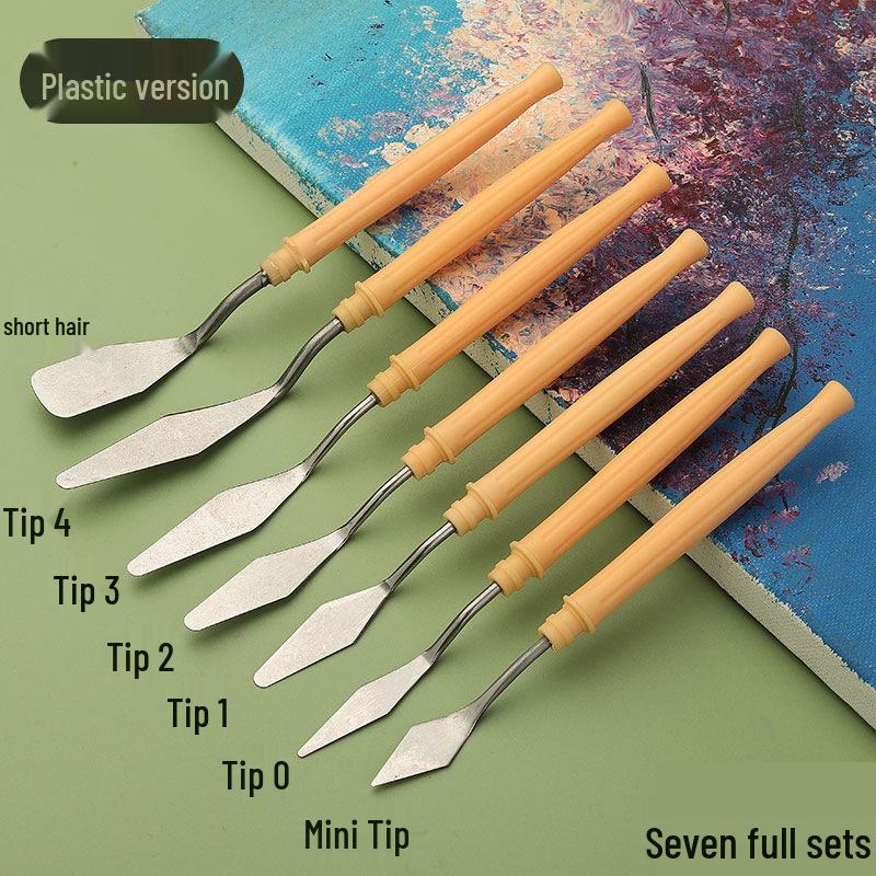 Student Art Stainless Steel Palette Knife - Wooden Flat Head, Pointed Gouache Scraper